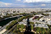 The shadow of the tower, the Seine River and Paris