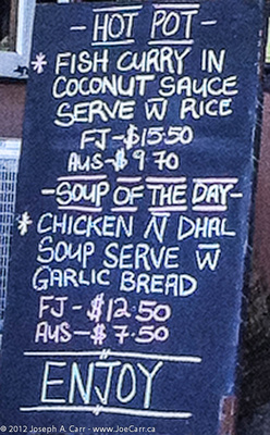Daily special lunch menu board