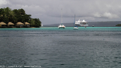 Paul Gauguin cruise ship anchored in Port Vila harbour