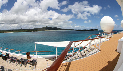 Ship's deck with Kuto Bay and Ile des Pins behind
