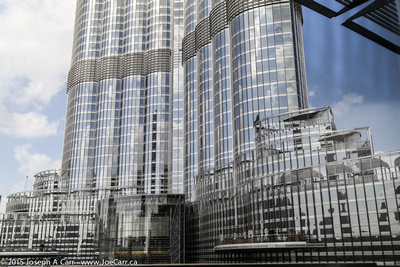 The lower parts of the Burj Khalifa - a massive building