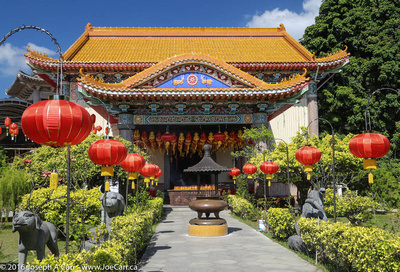 Temple decorated with Chinese lanterns