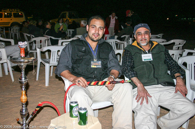Ali and Mahmood Poonja, Bestway Tour organizers smoking the Water Pipe