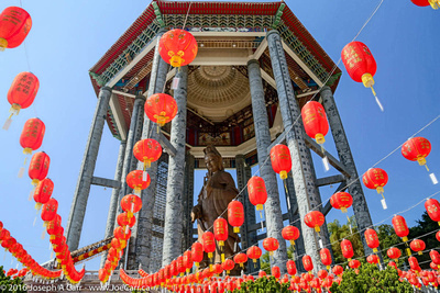 The giant bronze statue and Chinese lanterns