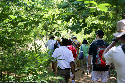 Excursion group walking the trail