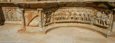 Carved stonework below the Sabratha Theatre stage