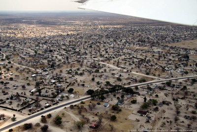 Aerial view of homes in Maun