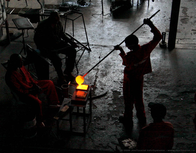 Molten glass being poured