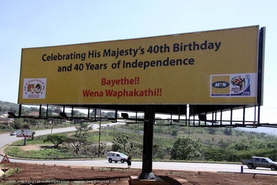 Sign announcing Swazi king Mswati III 40th birthday