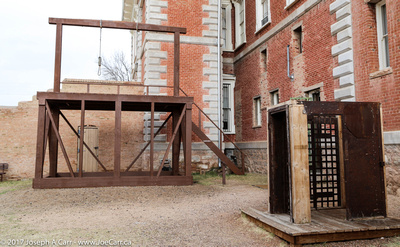Gallows and prisoner box in the back of the courthouse