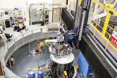 The Large Polishing Machine doing practice runs with an operator