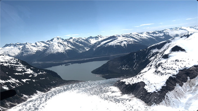 Flying over Taku Glacier towards Taku Inlet