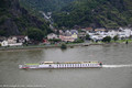 Boat on the Rhine River, and Sankt Goarshausen across the river