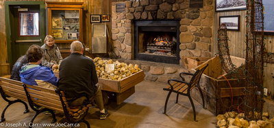 Sitting beside the fireplace in the mine tour office