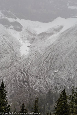 Aluvial fans of ice, snow and rock