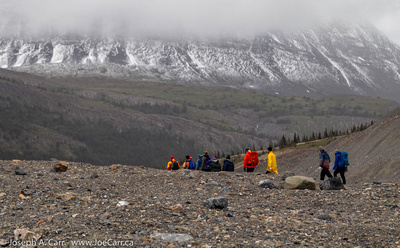 Hikers returning from the  Columbia Icefield