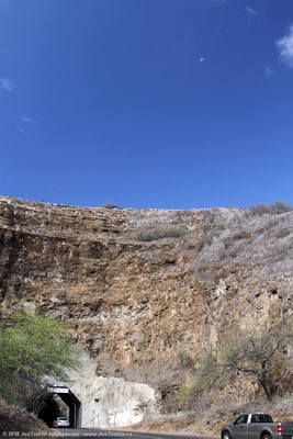 Diamond Head tunnel and the Moon above the crate rim