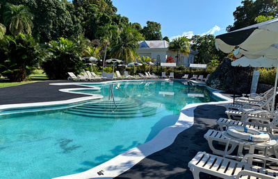Hotel pool and villas