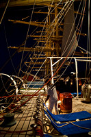 Crew working the lines and staysail