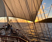 Royal Clipper leaving the harbour at sunset