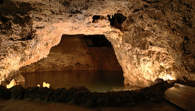 A lake in the cave and an escape route (boat & ladder)