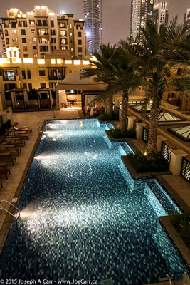 The Manzil Hotel pool at night