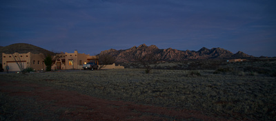 The Dragoon Mountains after sunset behind Garry's place