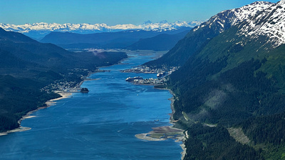 Flying north up Gastineau Channel returning to Juneau