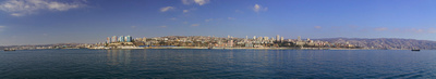 3-frame panorama of the harbour and city