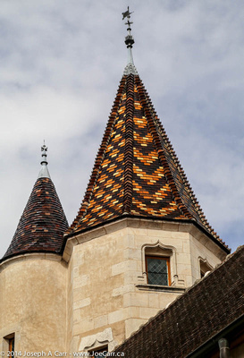 Burgundy coloured tile roof