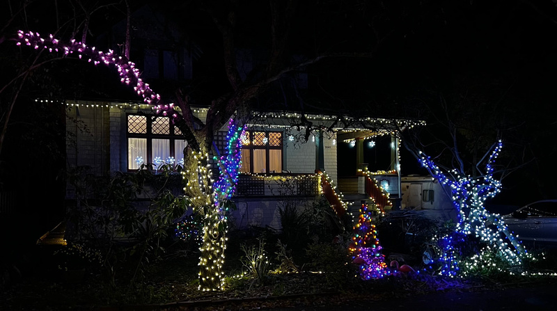 Early Christmas lights on a neighbourhood house