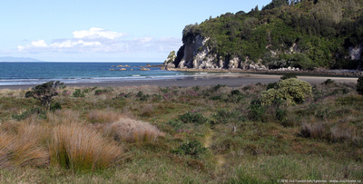 Cliffs and mouth of Otahu River estuary