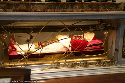 Pope John XXIII in a glass casket