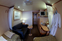 Sofa, desk, beds & hallway in my cabin