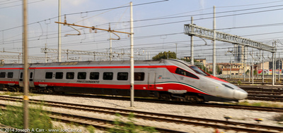 Frecciarsento high speed train in the rail yard at Mestre