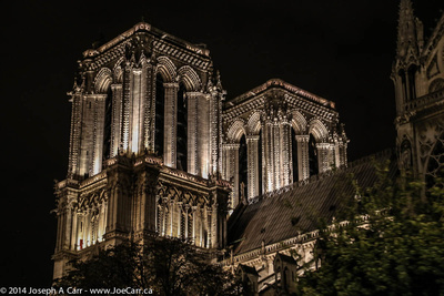 Notre Dame lit at night