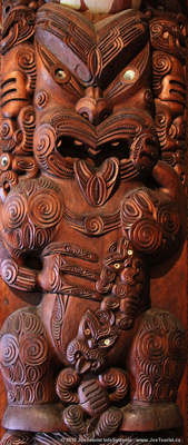 Carving in interior of Te Whare Runanga Meeting House