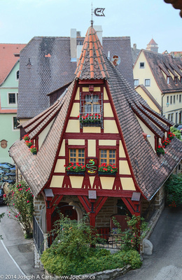 Pretty half-timbered house with windowbox flowers