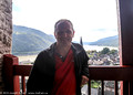 Joe in Silhouette with the Rhine river and Bacharach behind