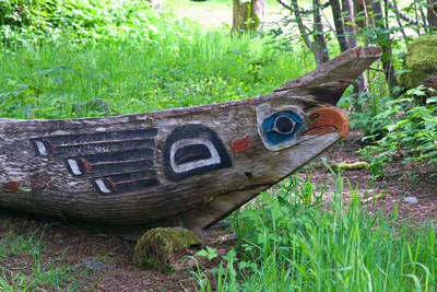 Carved and decorated canoe