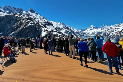 Passengers on Deck 5 Forward viewing Johns Hopkins Glacier