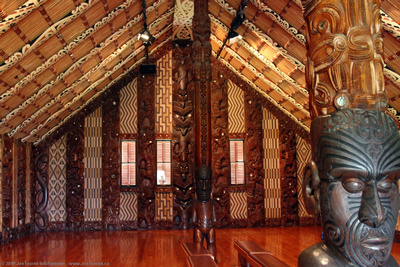 Carvings in interior of Te Whare Runanga Meeting House