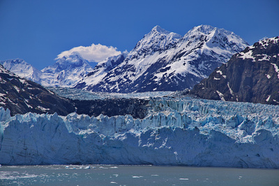 Margerie Glacier and Mt. Fairweather (left in cloud) and Mount Salisbury (centre)