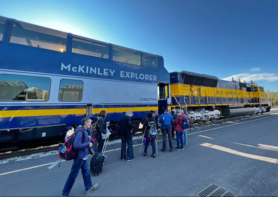 My tour group boarding the McKinley Explorer train