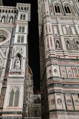 Duomo facade and tower at night