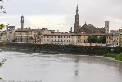 Looking back at the Arno River as we leave Florence on a rainy day