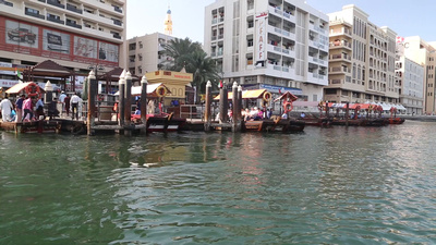 Our group takes an abra from the Old Souk to the Spice Souk along the Creek