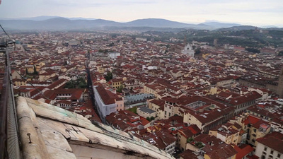 View of Florence and the Tuscan hills from the top of the Duomo dome